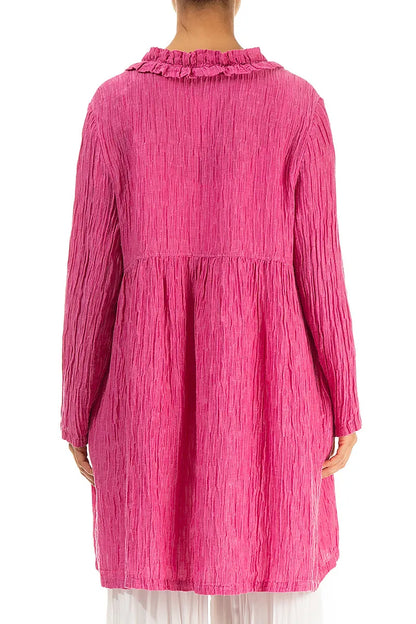 Centre Frill Crinkled Fuchsia Silk Jacket