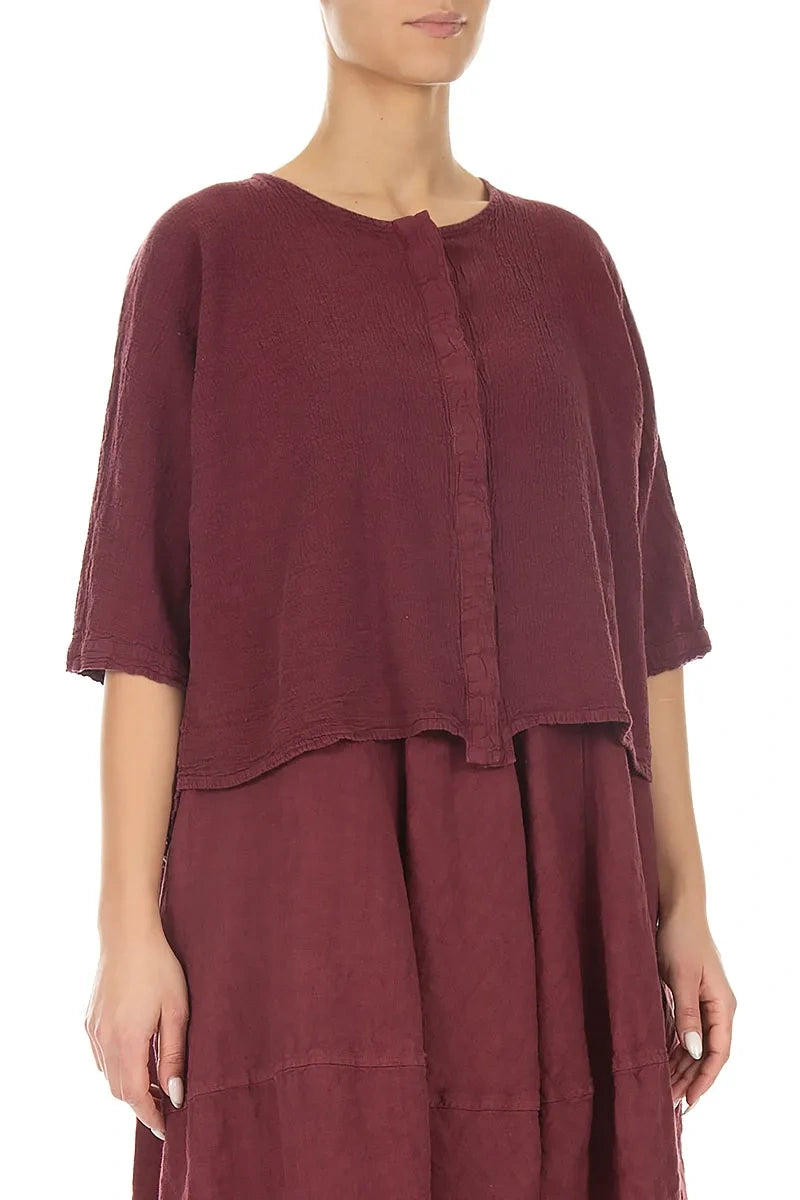 Centre Placket Antique Ruby Linen Viscose Jacket 3