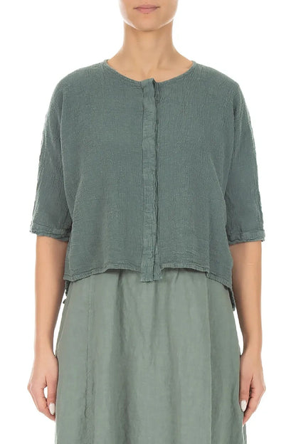 Centre Placket Sage Linen Viscose Jacket