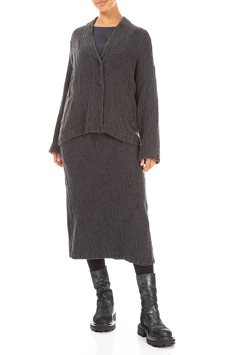Charcoal Textured Silk Linen Pencil Skirt 4