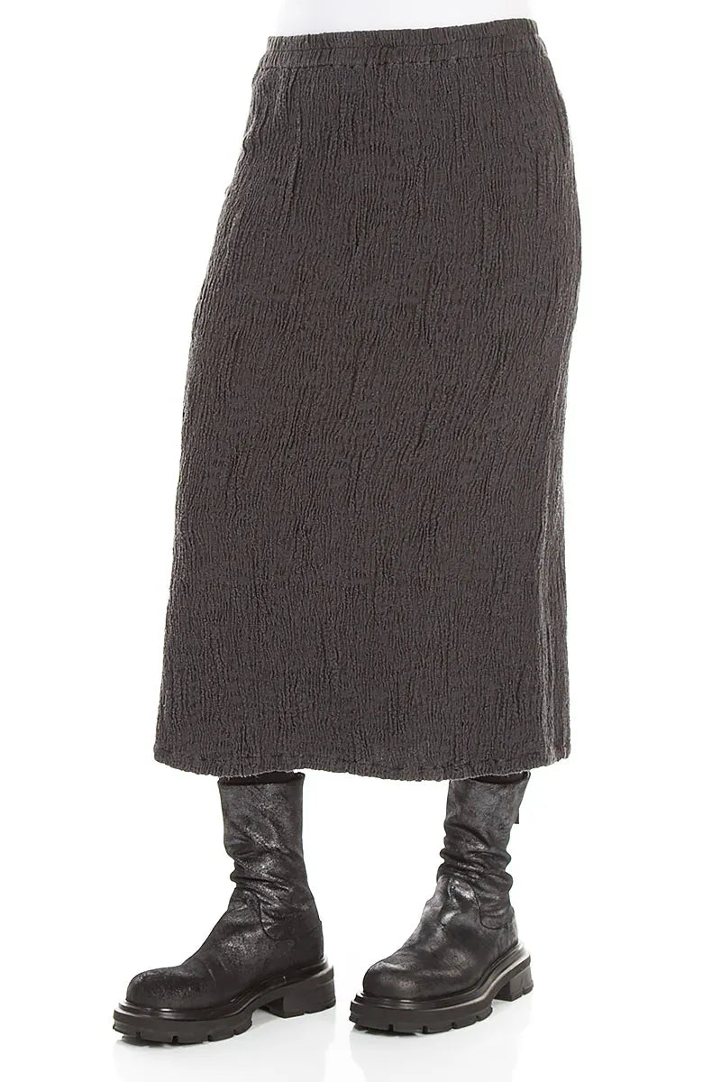 Charcoal Textured Silk Linen Pencil Skirt 3