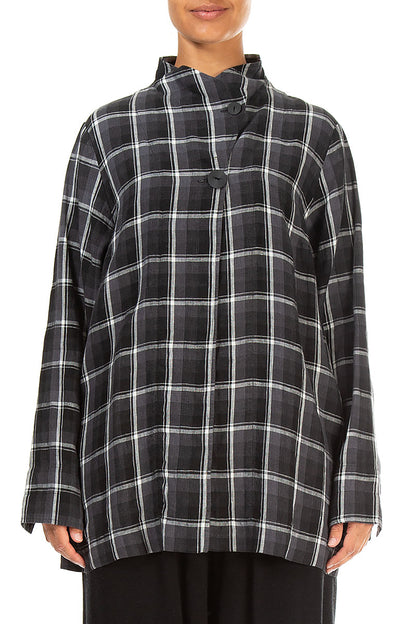 Checkered Dark Grey Linen Jacket