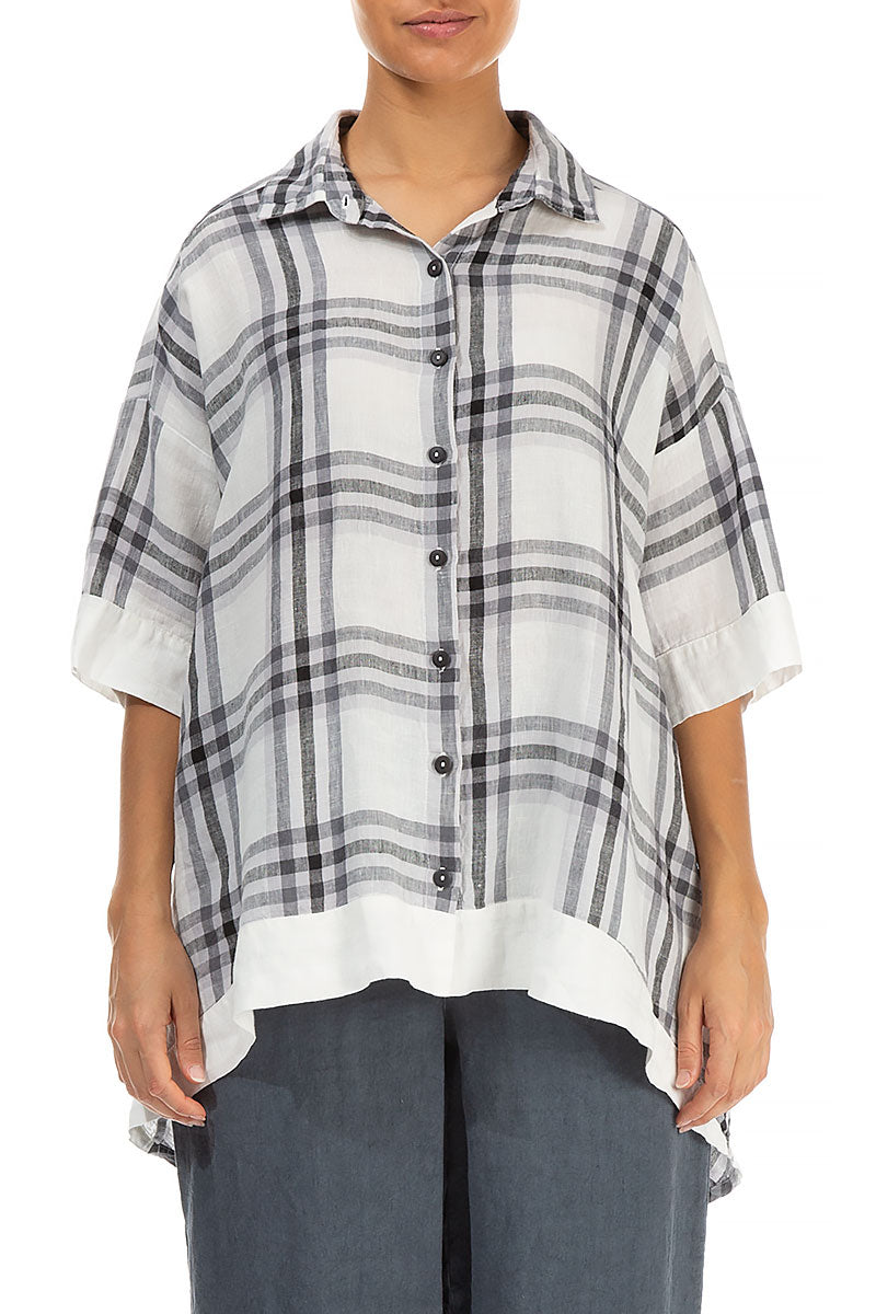 Checkered White & Grey Linen Linen Shirt