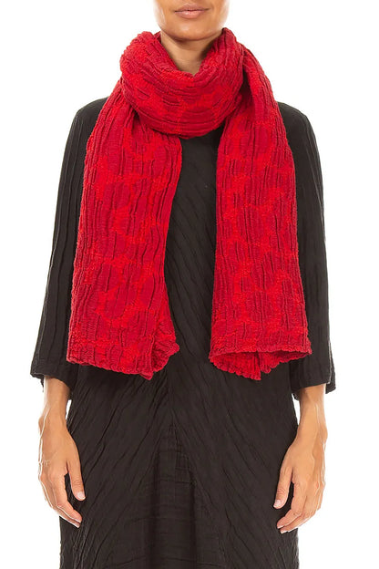 Cherry Red Circle Silk Linen Scarf