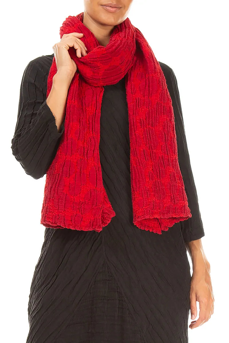 Cherry Red Circle Silk Linen Scarf