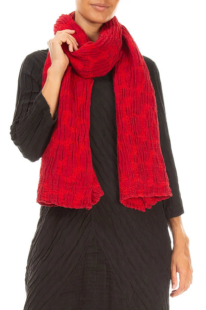 Cherry Red Circle Silk Linen Scarf