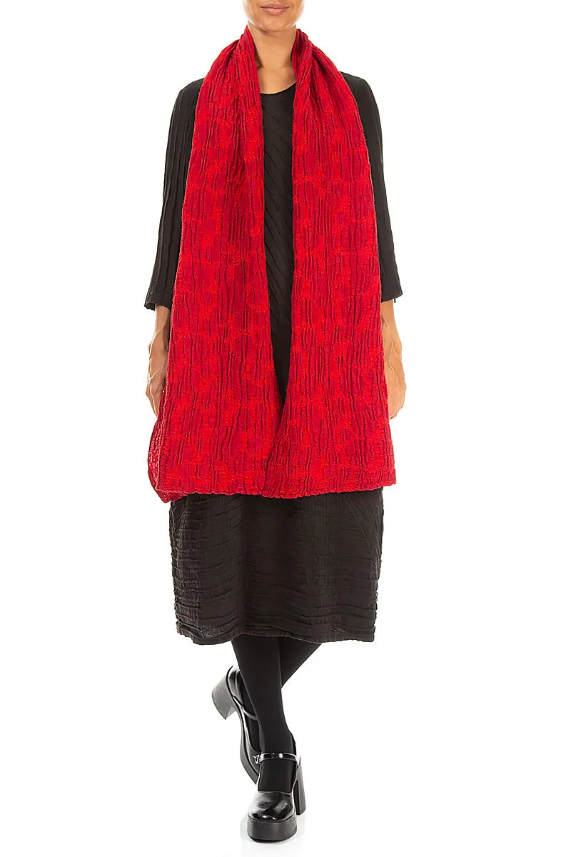 Cherry Red Circle Silk Linen Scarf