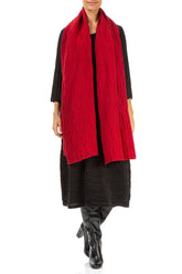 Cherry Red Crinkled Silk Linen Scarf 2