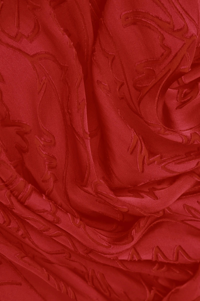 Cherry Red Devoré Feather Silk Scarf 4
