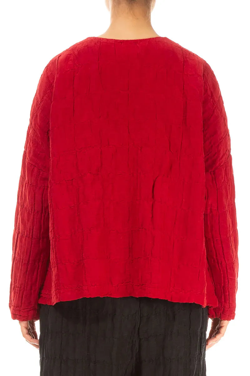 Cherry Red Pleated Silk Linen Jacket 2