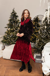 Cherry Red Silk Velvet Ombré Shift Dress 1