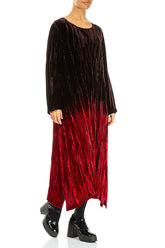 Cherry Red Silk Velvet Ombré Shift Dress 4