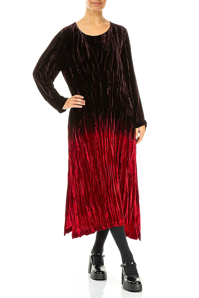 Cherry Red Silk Velvet Ombré Shift Dress 6