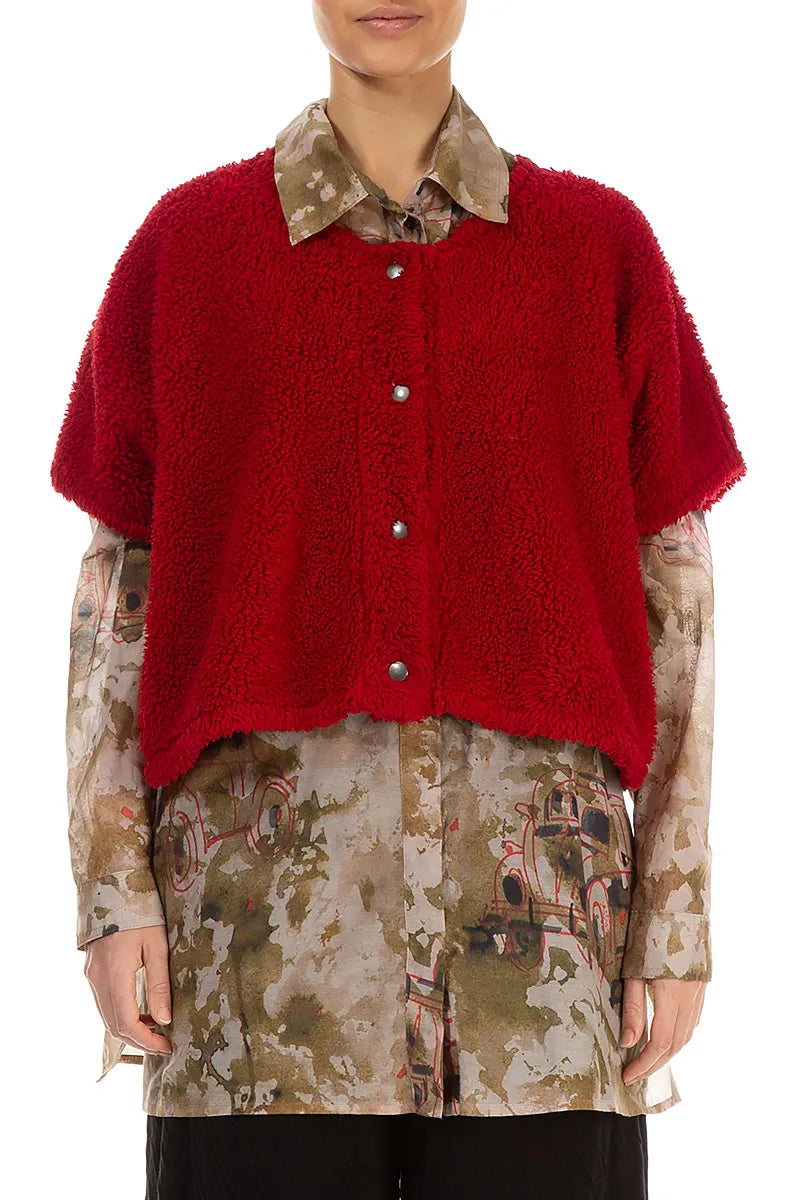 Cherry Red Teddy Cotton Gilet 1