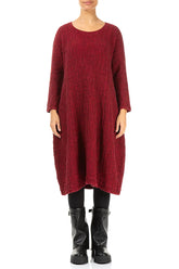 Cherry Red Textured Linen Dress 1