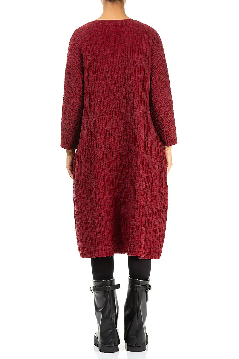 Cherry Red Textured Linen Dress 2