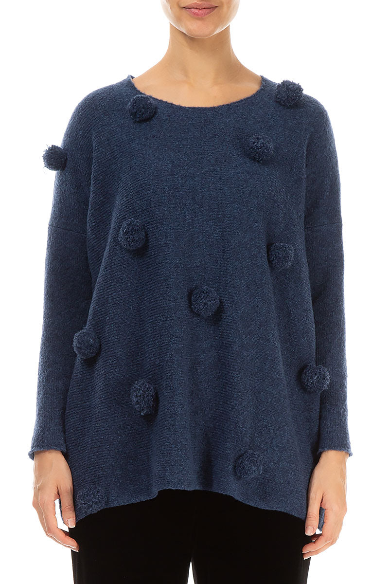 Christmas Pom-Pom Blue Wool Sweater