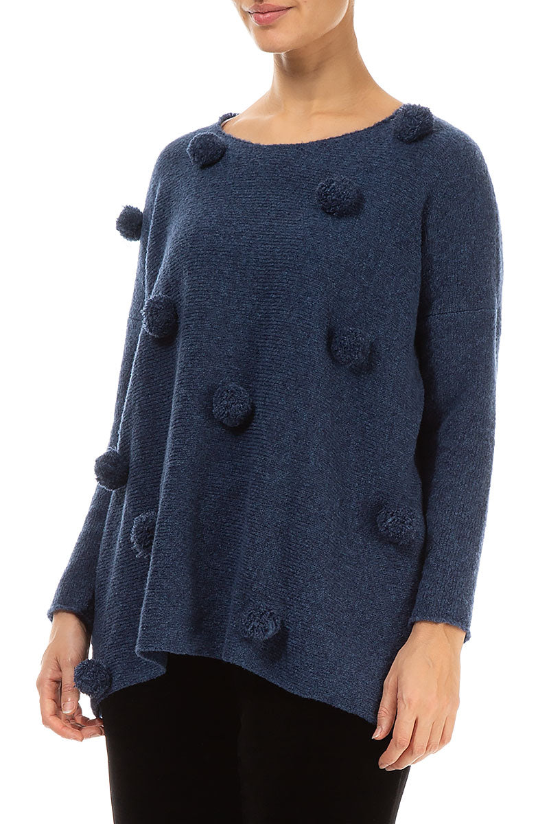 Christmas Pom-Pom Blue Wool Sweater