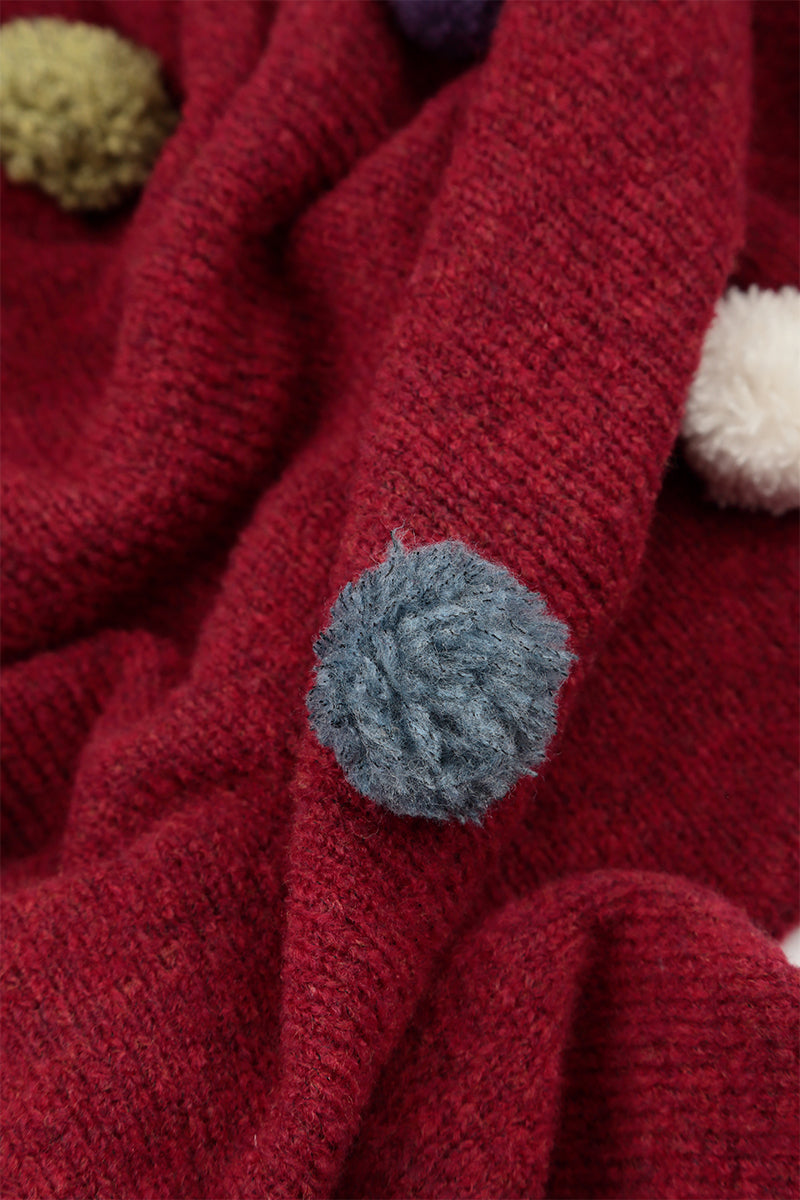 Christmas Pom-Pom Red Wool Sweater