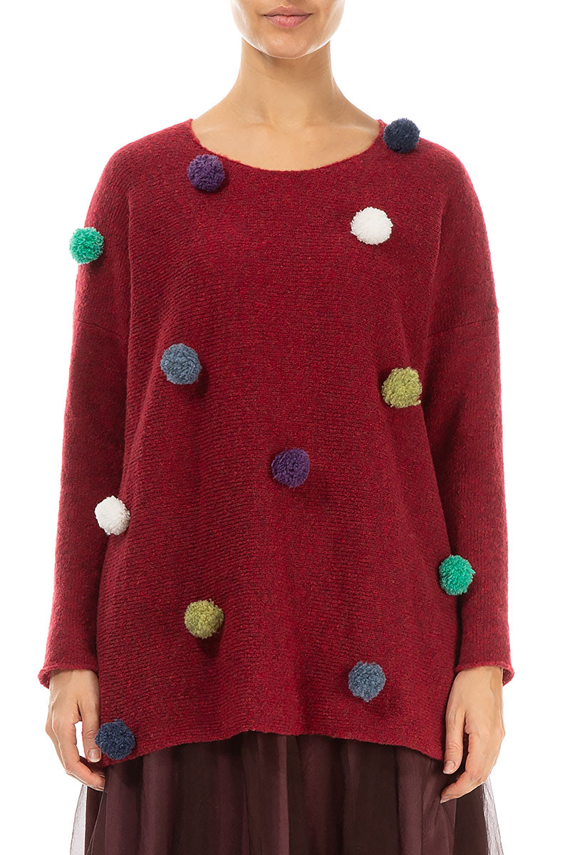 Christmas Pom-Pom Red Wool Sweater