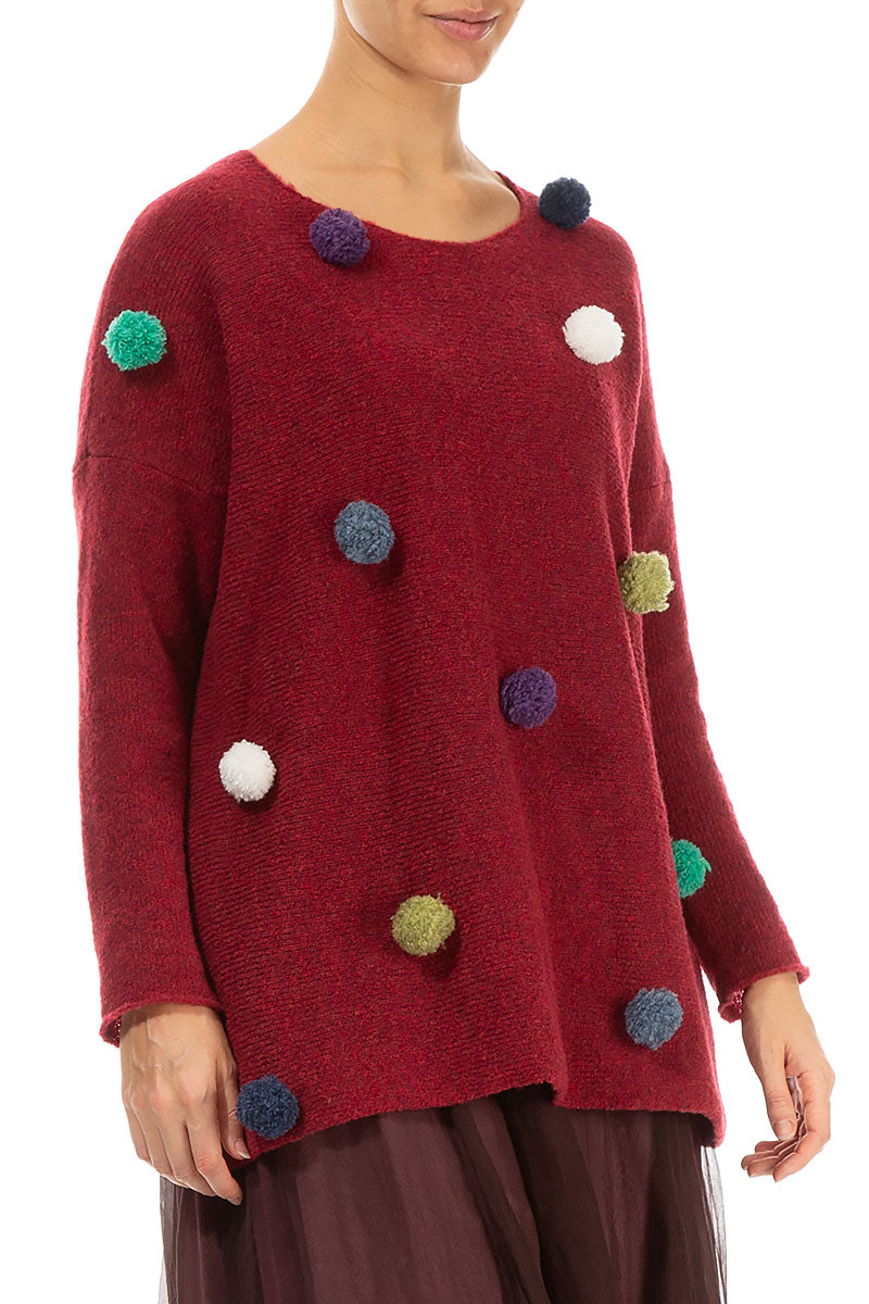 Christmas Pom-Pom Red Wool Sweater