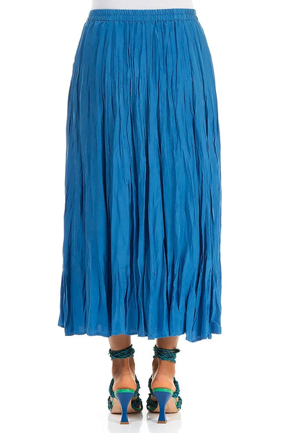 Cobalt Blue Crumpled Pure Silk Skirt 2