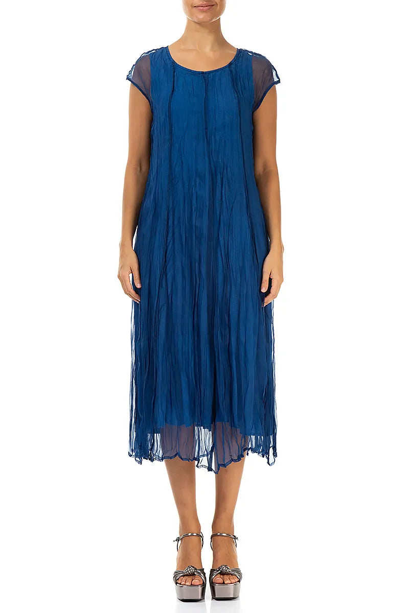 Cobalt Blue Crumpled Silk Chiffon Dress 2
