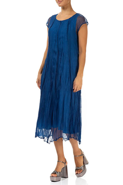 Cobalt Blue Crumpled Silk Chiffon Dress 4
