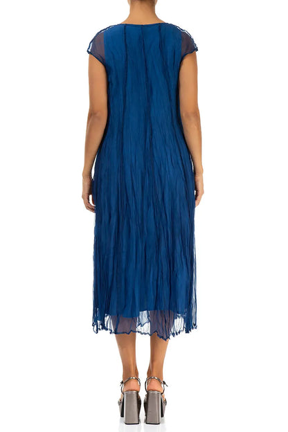 Cobalt Blue Crumpled Silk Chiffon Dress 3