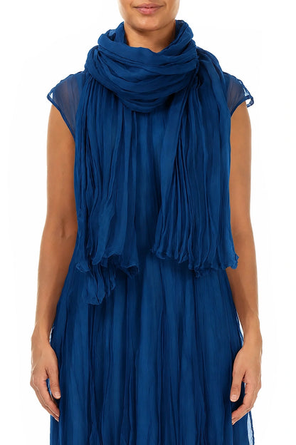 Cobalt Blue Crumpled Silk Chiffon Scarf