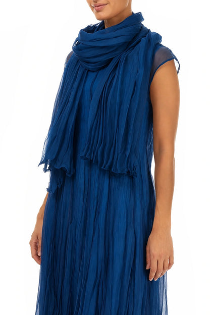 Cobalt Blue Crumpled Silk Chiffon Scarf