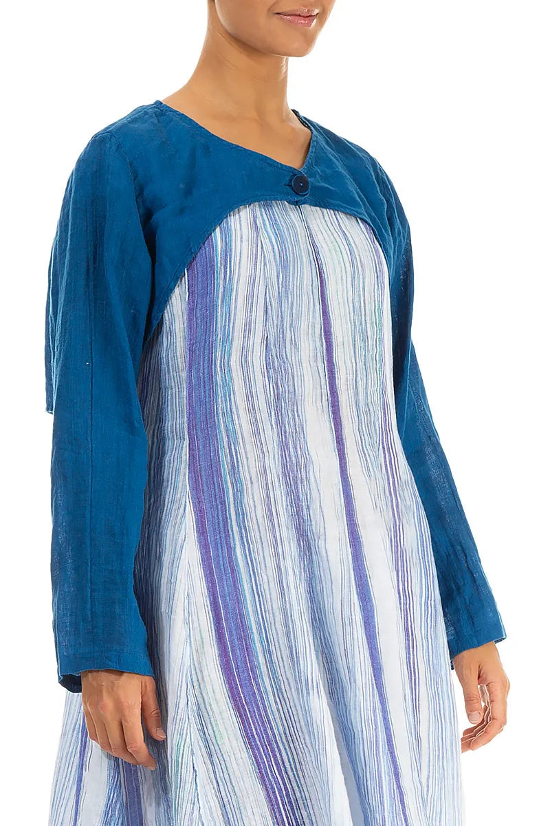 Cobalt Blue Gauze Linen Overlay Jacket 3