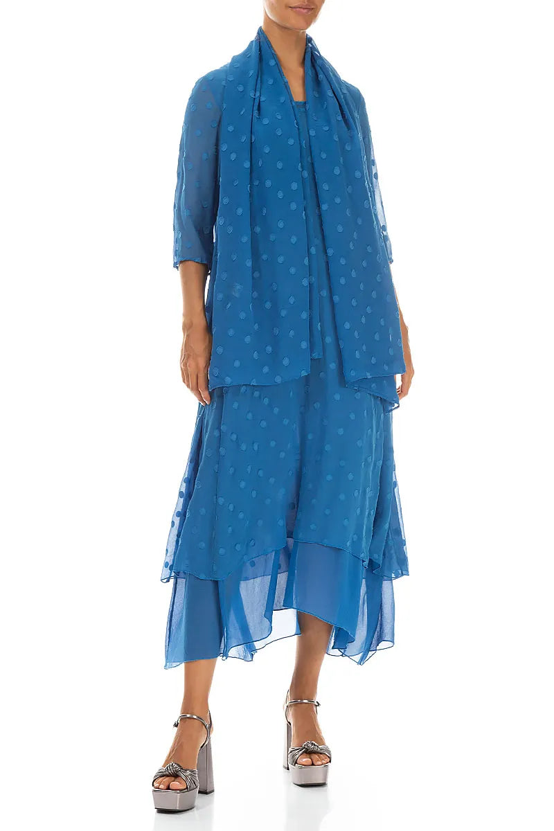 Cobalt Blue Light Dotty Silk Scarf 2