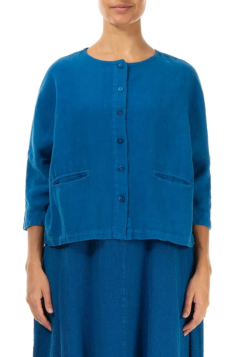 Cobalt Blue Linen Jacket Blouse 1