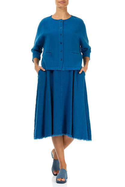 Cobalt Blue Linen Jacket Blouse 4