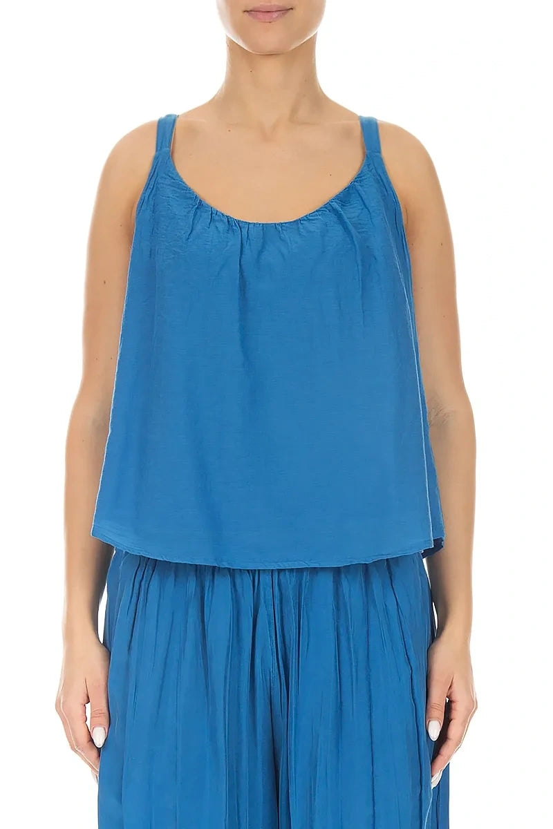 Haut caraco en soie et coton bleu cobalt