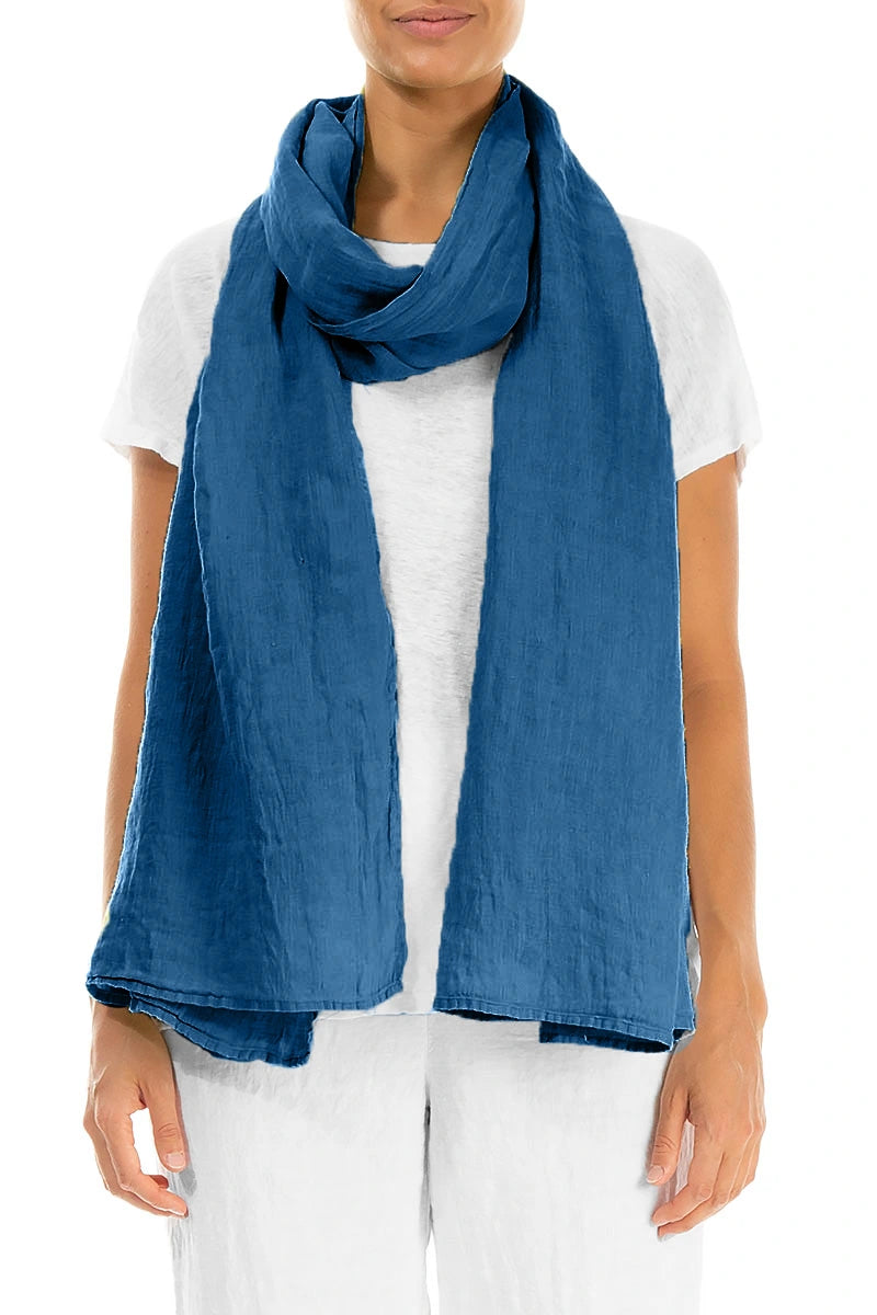 Cobalt Blue Soft Gauze Linen Scarf 1