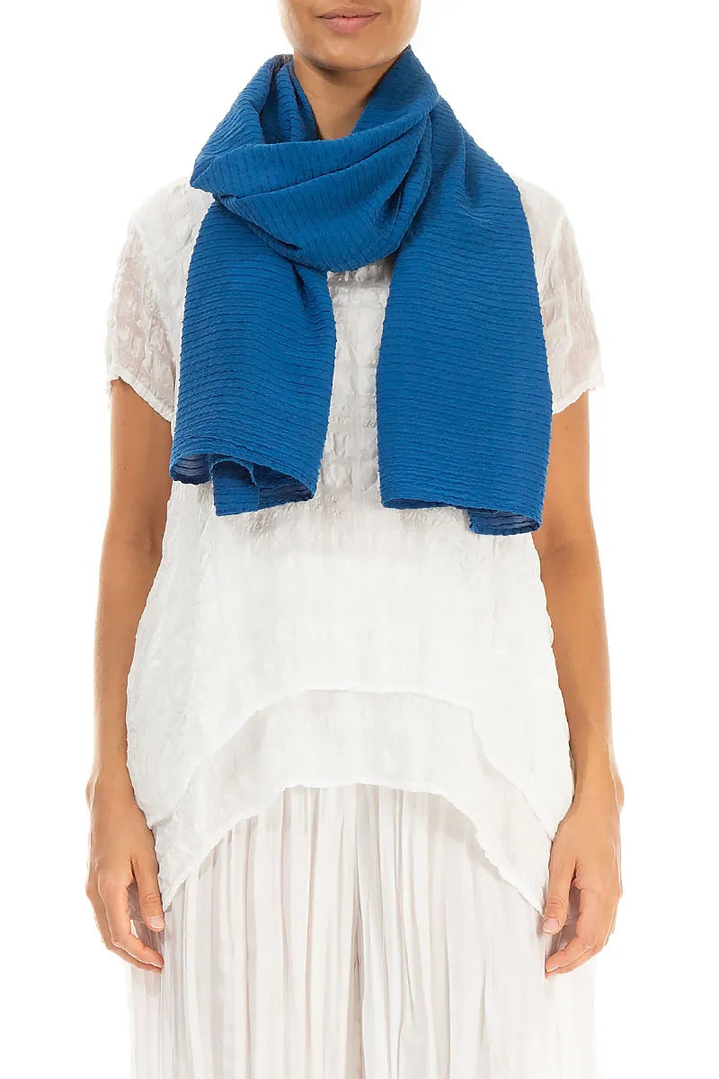 Cobalt Blue Stripy Silk Viscose Scarf 1