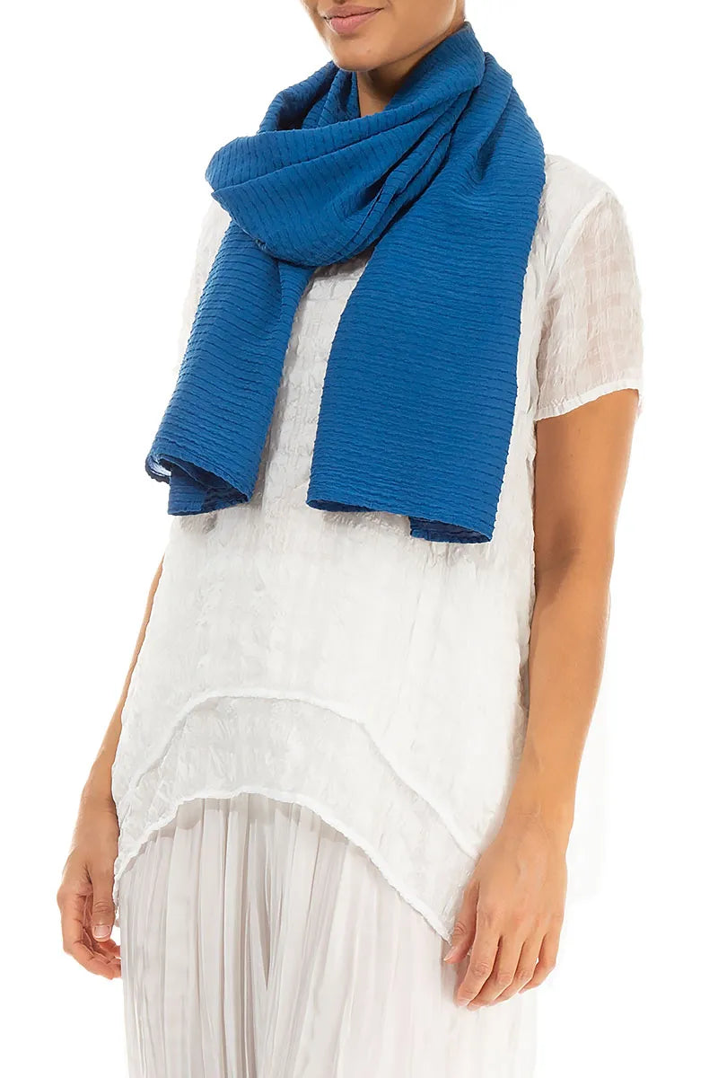 Cobalt Blue Stripy Silk Viscose Scarf 3