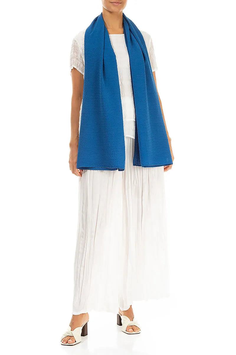 Cobalt Blue Stripy Silk Viscose Scarf 2