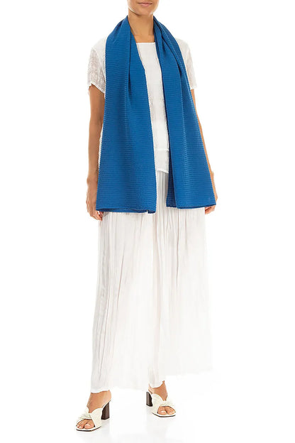 Cobalt Blue Stripy Silk Viscose Scarf 2