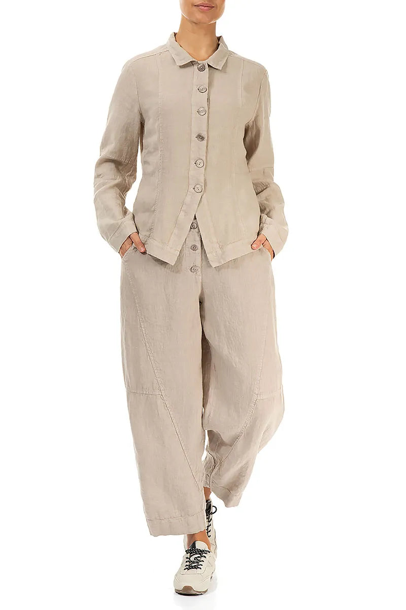 Collar Beige Linen Jacket 4