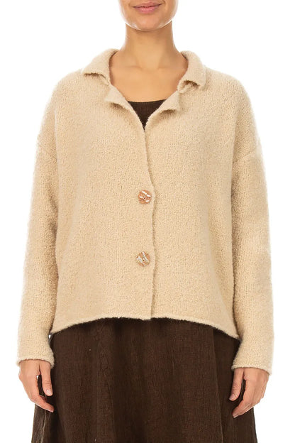 Collar Beige Wool Cashmere Cardigan 1