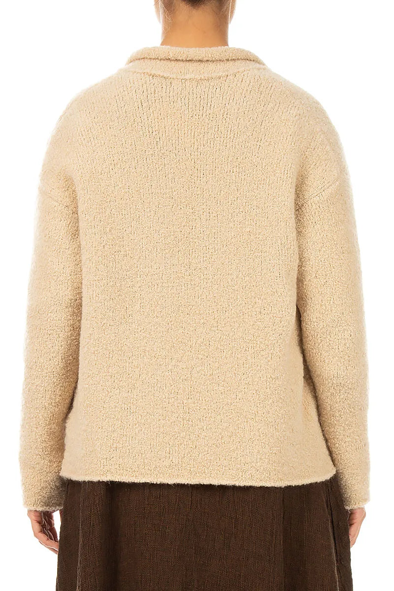 Collar Beige Wool Cashmere Cardigan 2