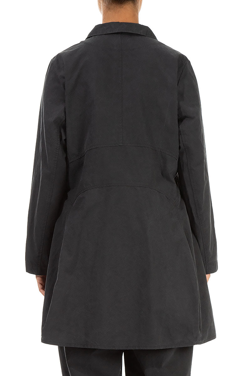 Flared Collar Black Cotton Jacket