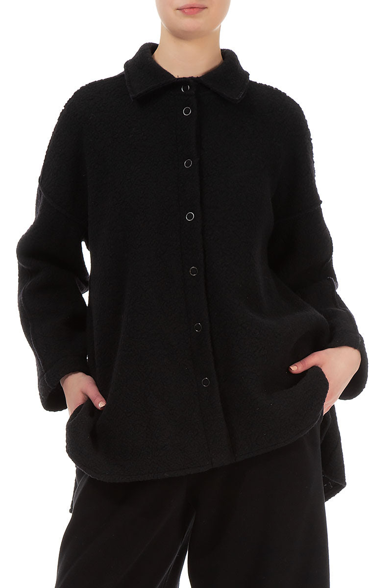 Collar Black Plush Wool Cotton Shirt 3