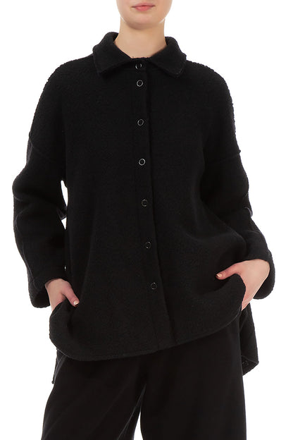 Collar Black Plush Wool Cotton Shirt 3