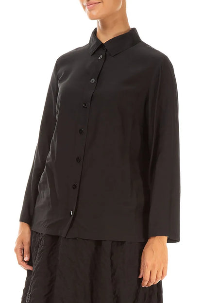 Collar Black Silk Bamboo Shirt 3