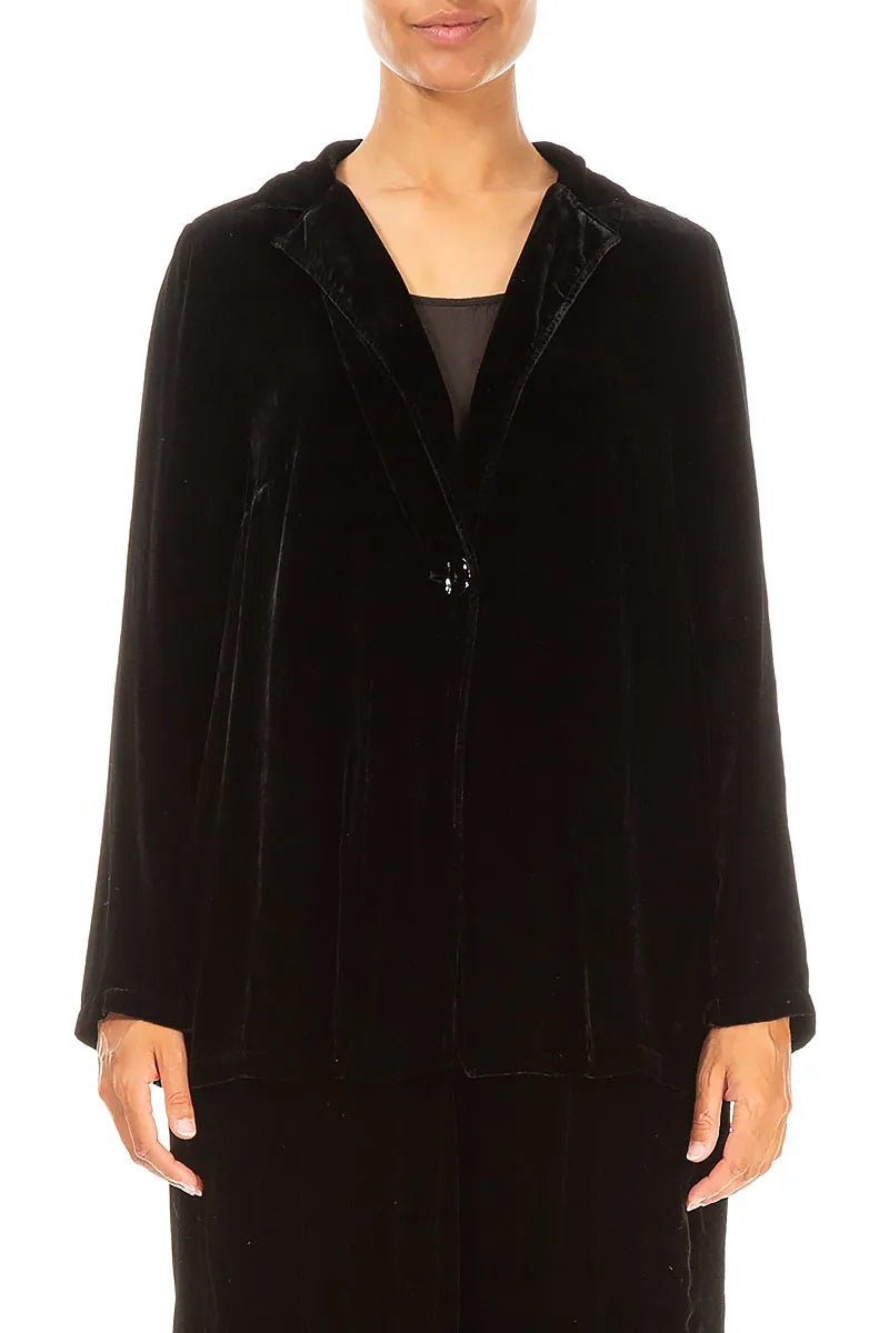 Collar Black Silk Velvet Jacket 1