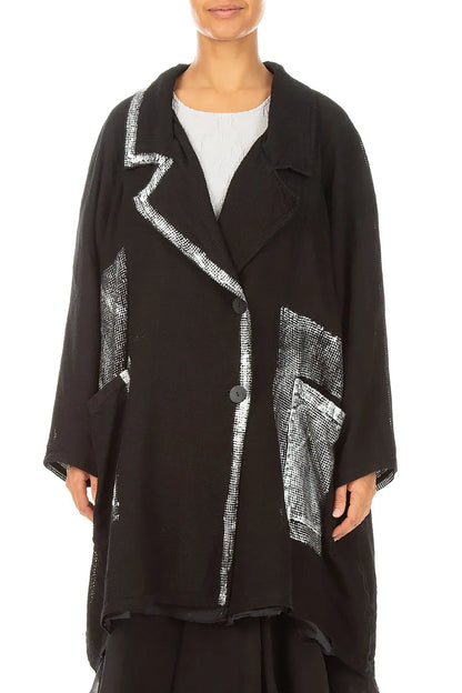 Collar Black Silver Metallic Mesh Silk Jacket 1